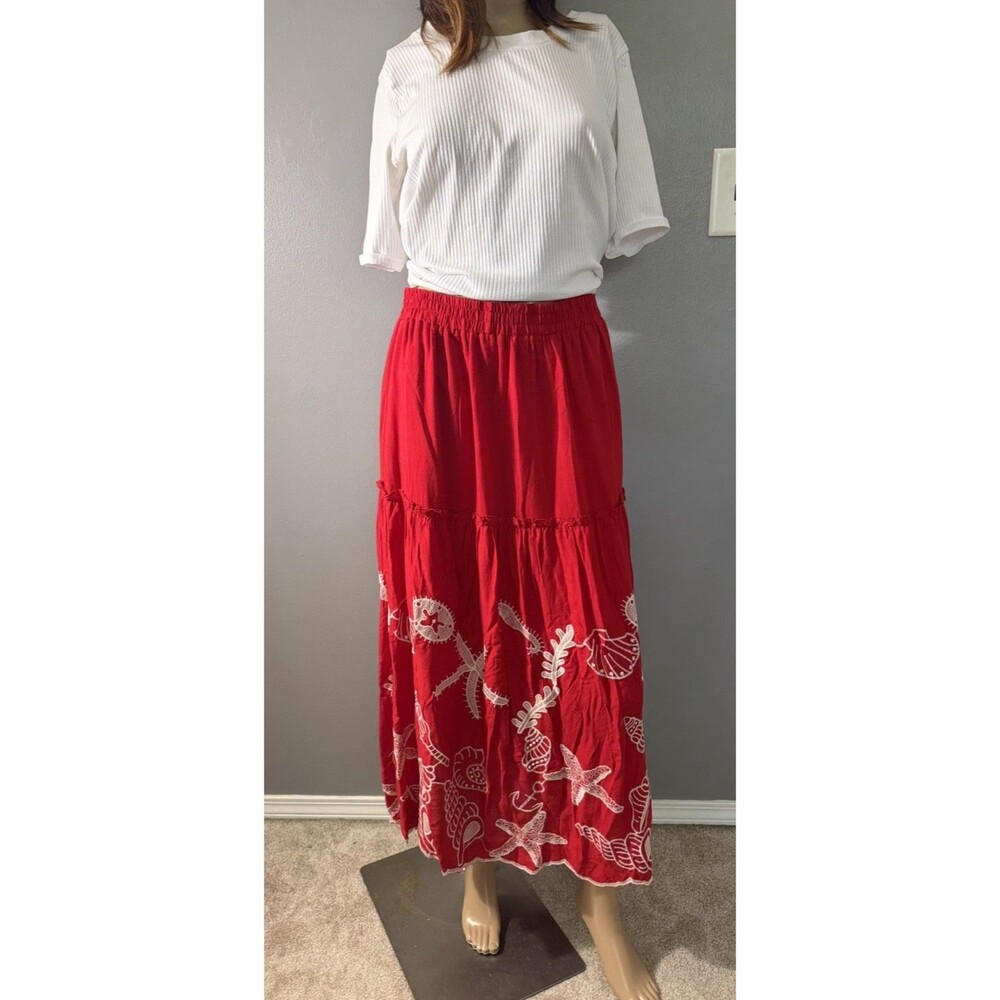 Laffaire Boho Red Embroidered Maxi Skirt S/M Fairy Festival Cottagecore NEW